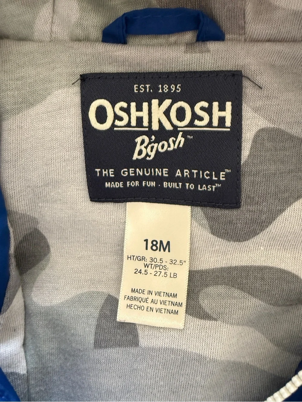 OshKosh B’gosh Boys Colorblock Hooded Windbreaker 18M